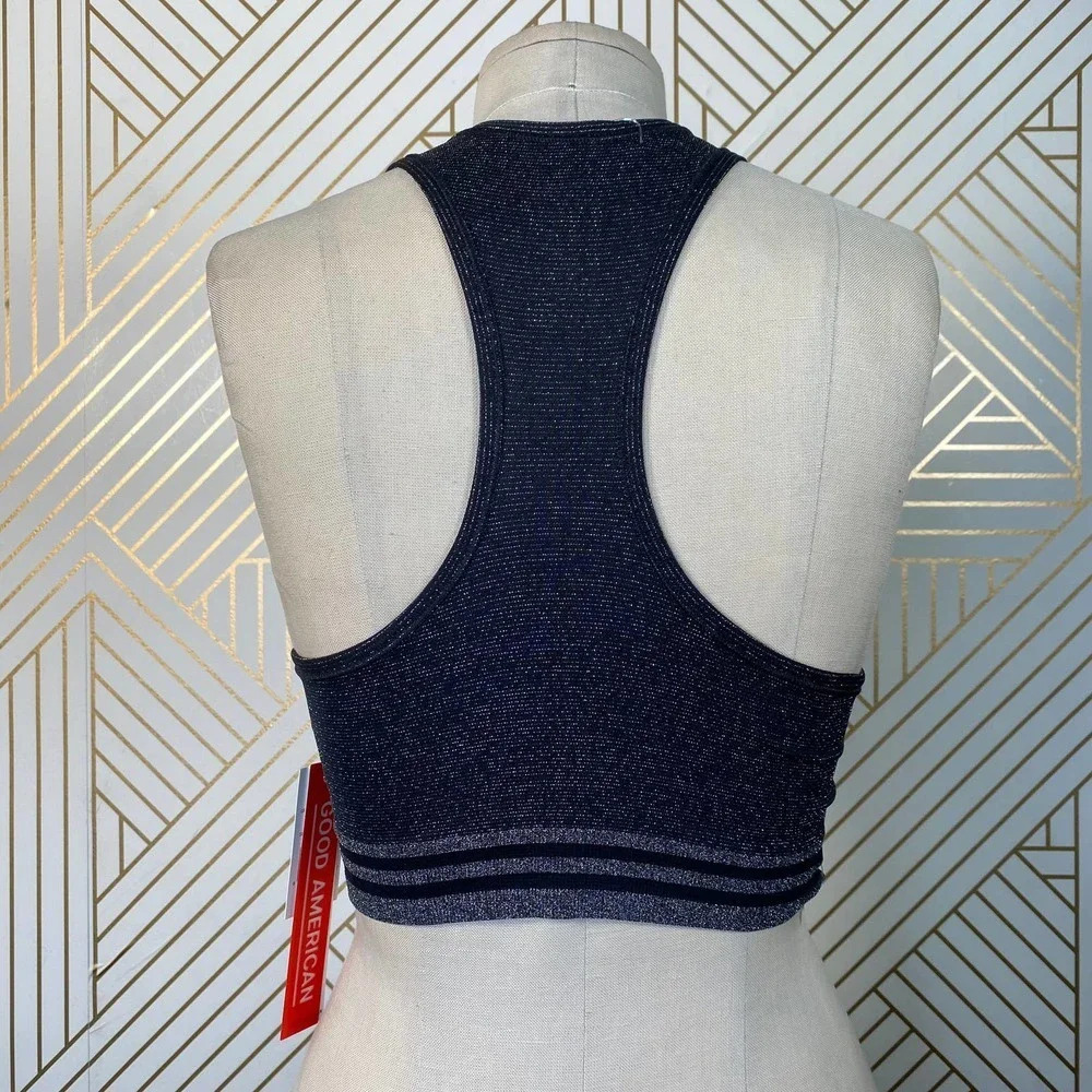 Good American Seamless Lurex Stripe‎ Bra in Black - Picture 9 of 11